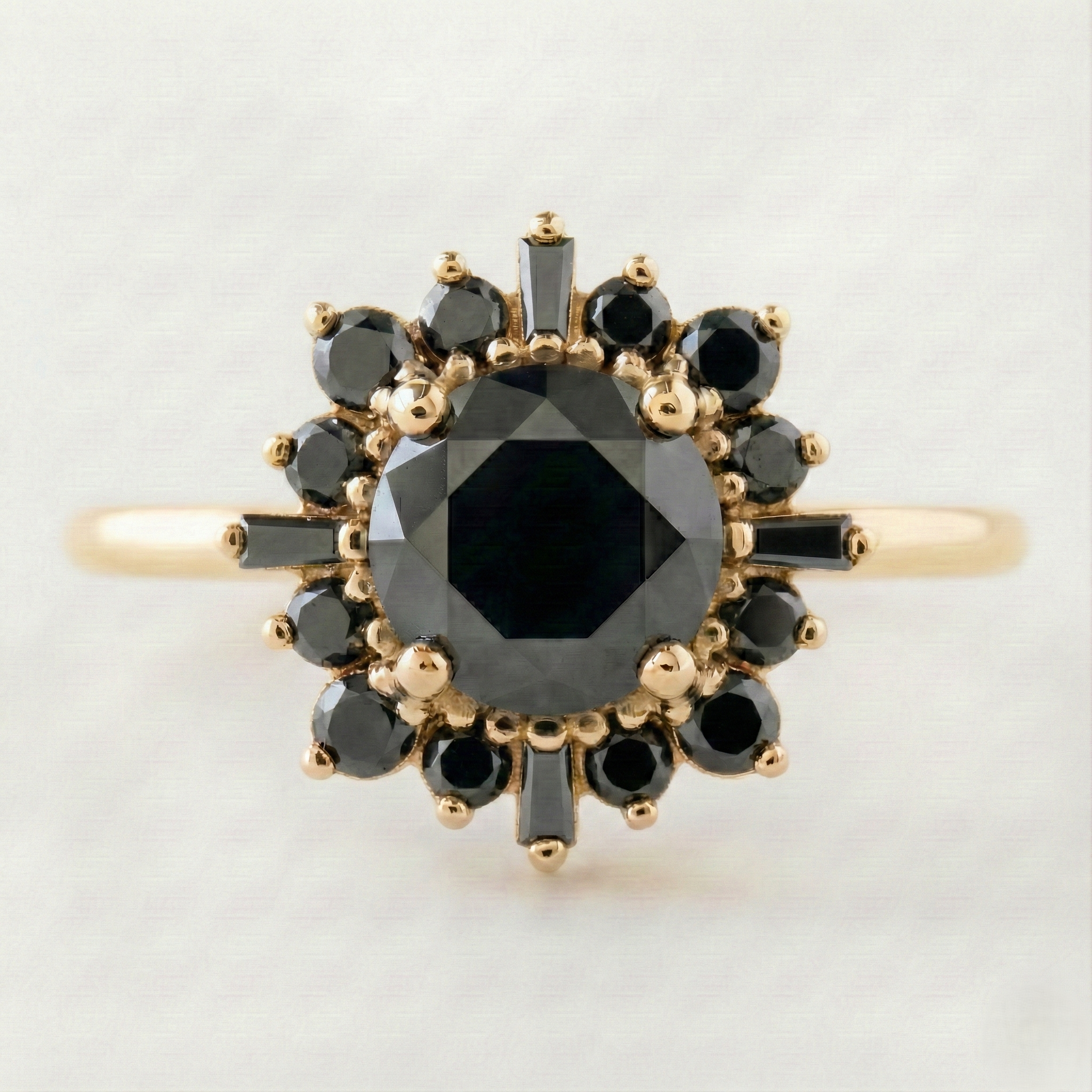 Round Cut Fancy Black Color Diamond Halo Solid Gold Ring - Shree Diamond Mfg